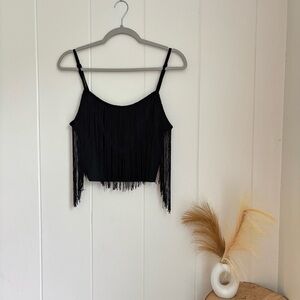 Elegant Black Fringe Crop Top